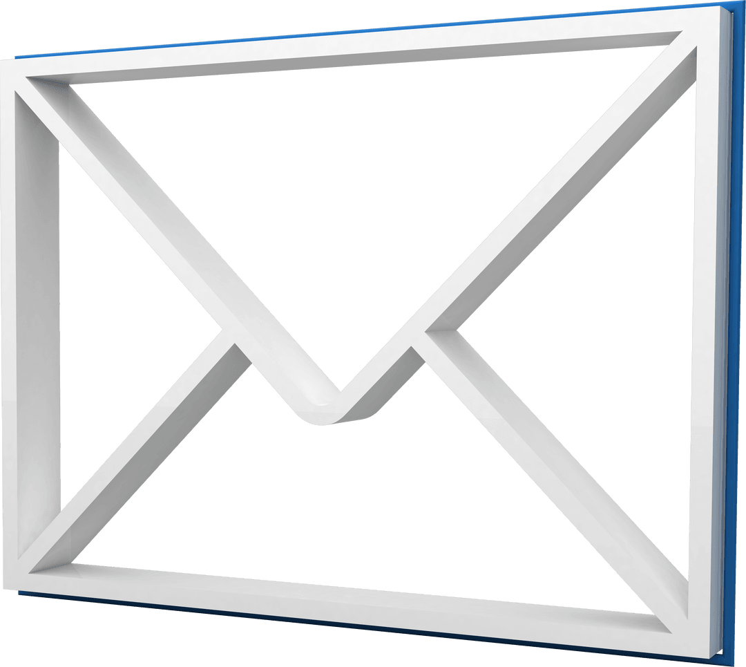 3D White Envelope Icon on Transparent Background