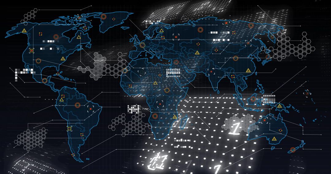 Global Network Map with Futuristic Interface and Data Visualization