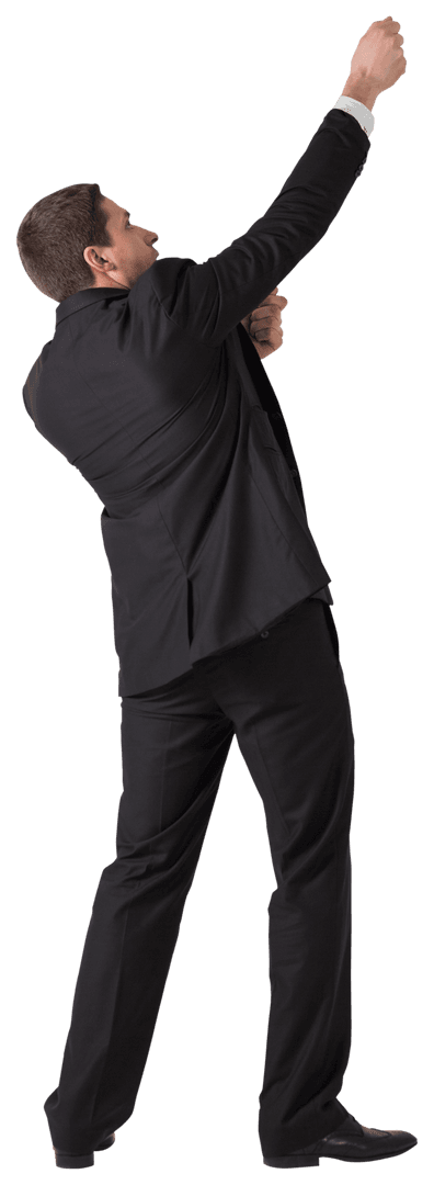 Caucasian Businessman Touching Virtual Interface on Transparent Background