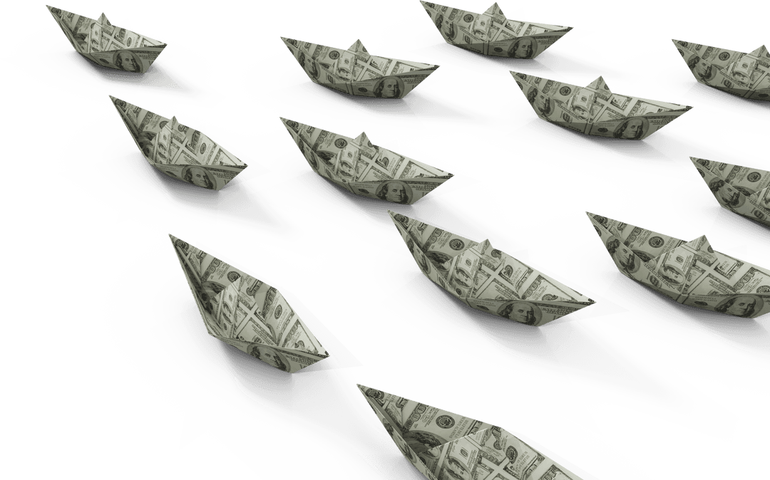 Transparent Boats Made of Money Symbolizing Financial Journey