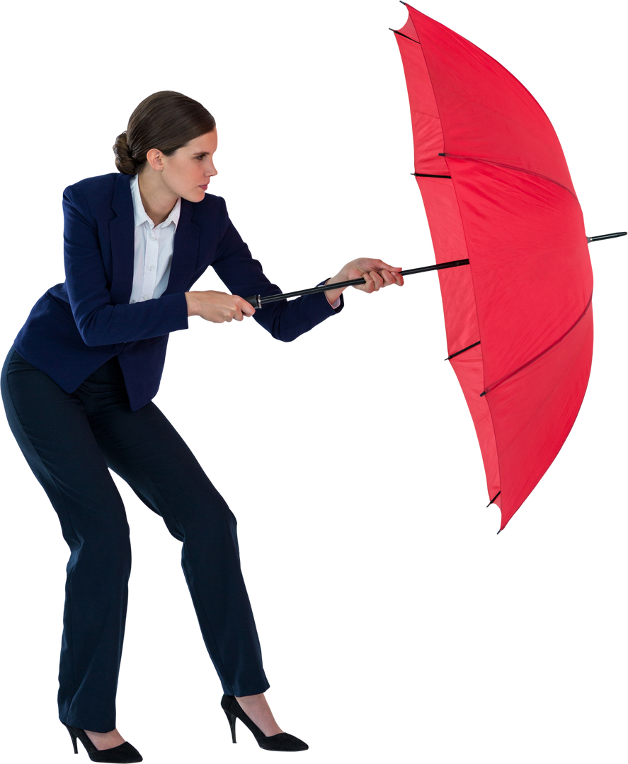 Businesswoman Holding Red Umbrella in Inclement Weather - Download Free Stock Images Pikwizard.com