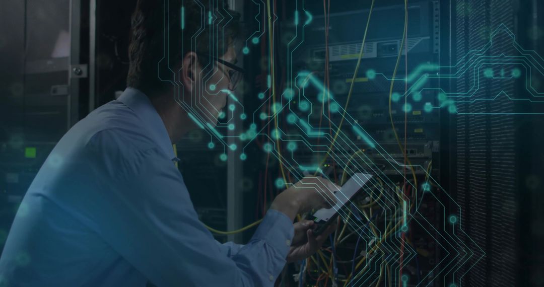 Network Engineer Configuring Data Center Server Facility