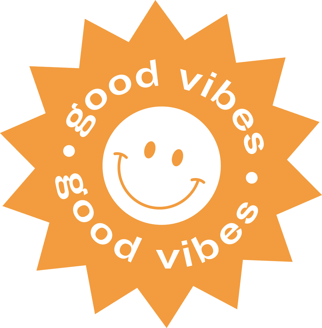Transparent Orange Sunburst with Smiley and Good Vibes Text