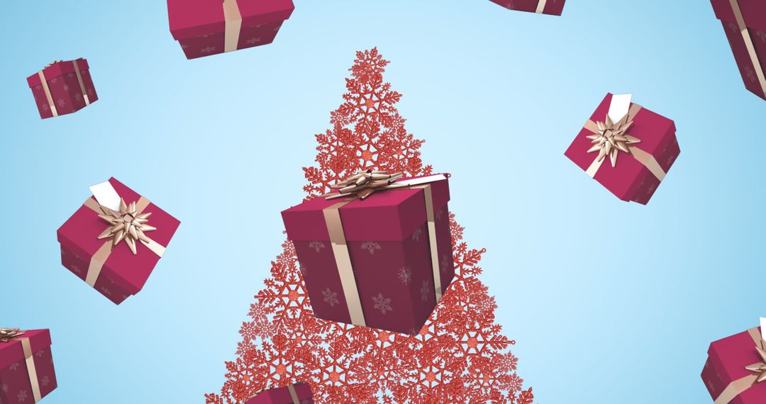 Floating Christmas Gifts Surrounding Festive Tree Design