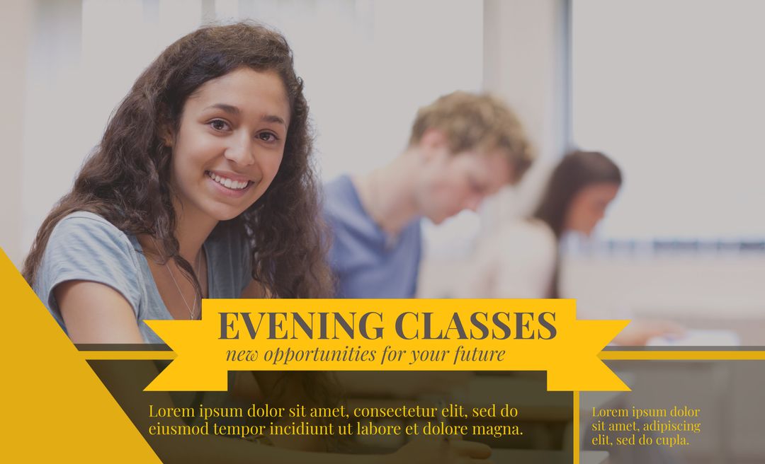 Smiling Student in Classroom Promotes Educational Advancement