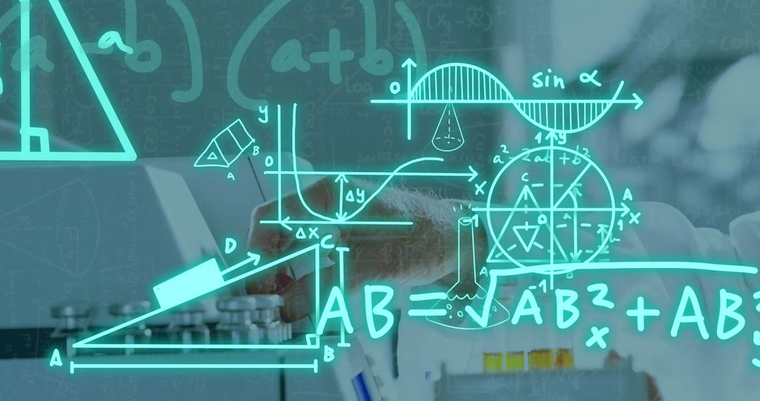 Scientist Analyzing Mathematical Model with Digital Overlay