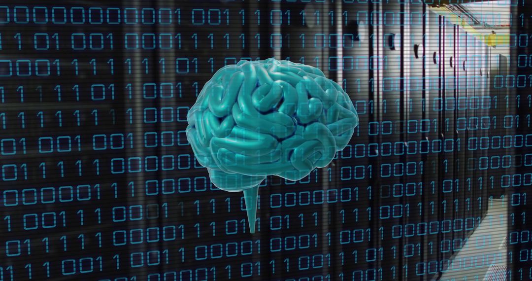 Artificial Intelligence Concept with Digital Brain and Binary Code - Free Images, Stock Photos and Pictures on Pikwizard.com