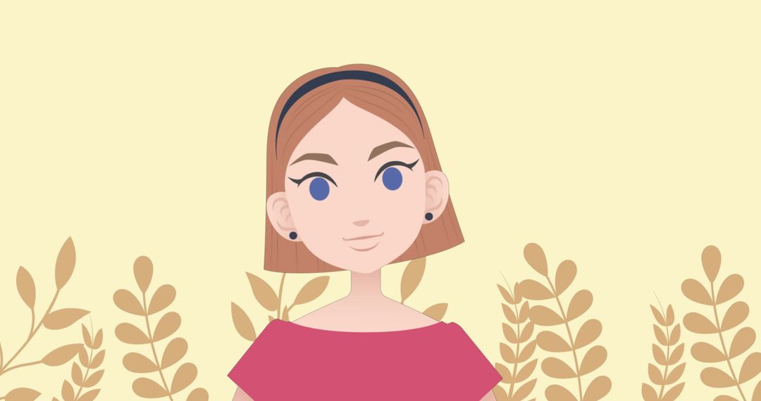 Charming Illustration Woman with Foliate Background Elements