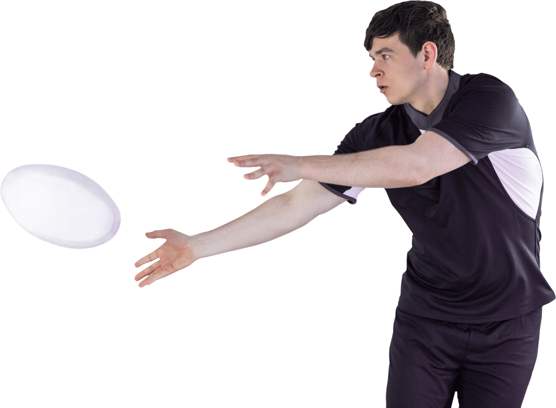 Ultimate Frisbee Player Throwing Disc Isolated on Transparent Background