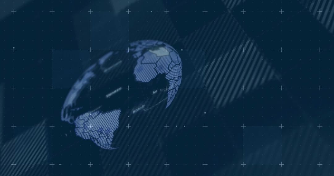 Rotating digital globe with hex overlay, dotted grid and broadcast UI design for data visualization