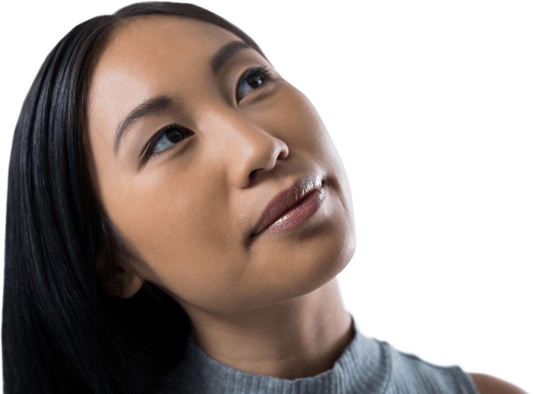 Transparent Portrait of Thoughtful Smiling Woman