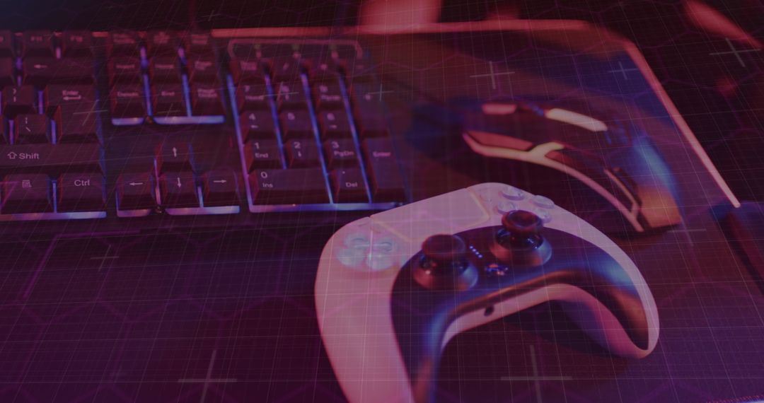 Gaming Equipment Surrounded by Digital Analytics Interface