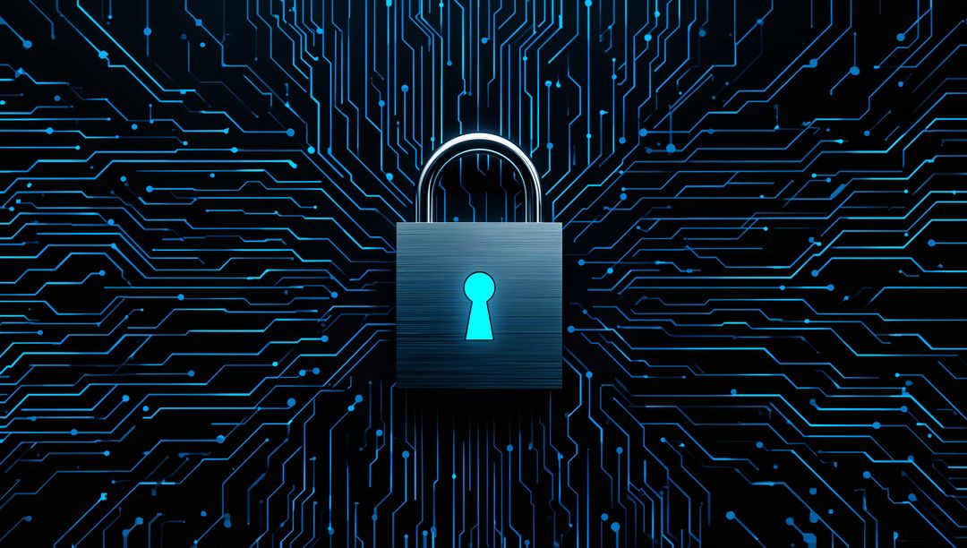 Futuristic Cybersecurity Concept with Glowing Padlock Icon