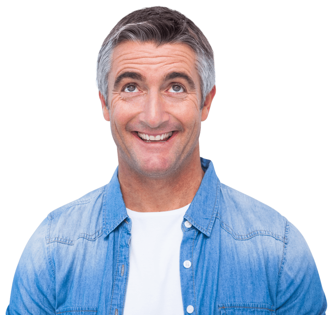 Joyful Middle-Aged Man Looking Up Transparent Background