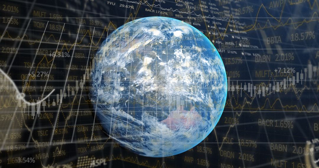 Planet Earth with Digital Financial Data Overlay