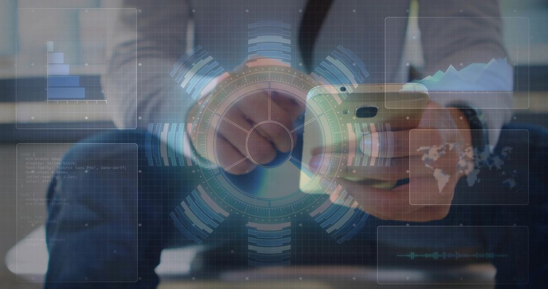 Business Professional Engaging with Holographic Data Interface