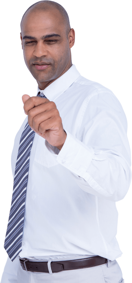 Thinking Biracial Businessman Raising Fist Transparent Background