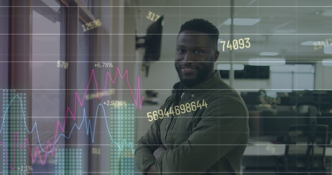 Confident Businessman Analyzing Data with Advanced Technology Interface