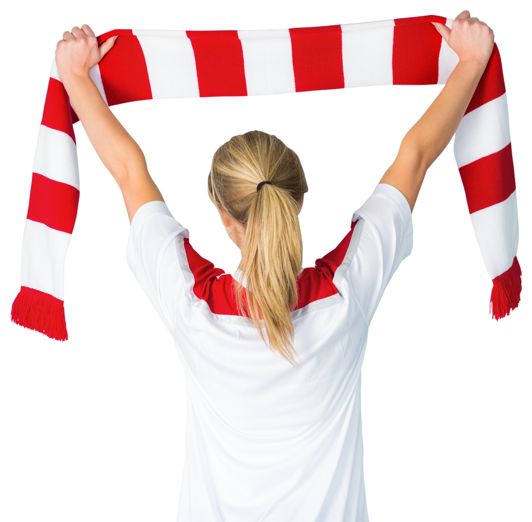 Transparent Woman Cheering with Red and White Striped Scarf - Download Free Stock Images Pikwizard.com