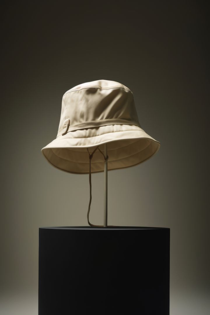 Beige bucket hat on black postument and grey background, created using generative ai technology - Free Images, Stock Photos and Pictures on Pikwizard.com