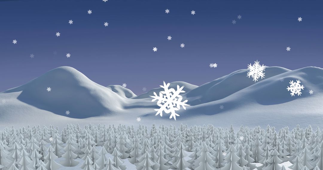 Winter Wonderland with Falling Snowflakes and Fir Trees