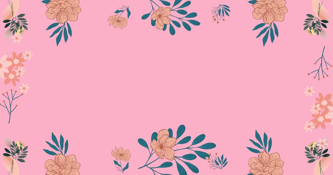 Floral Frame on Pink Background with Elegant Botanical Patterns