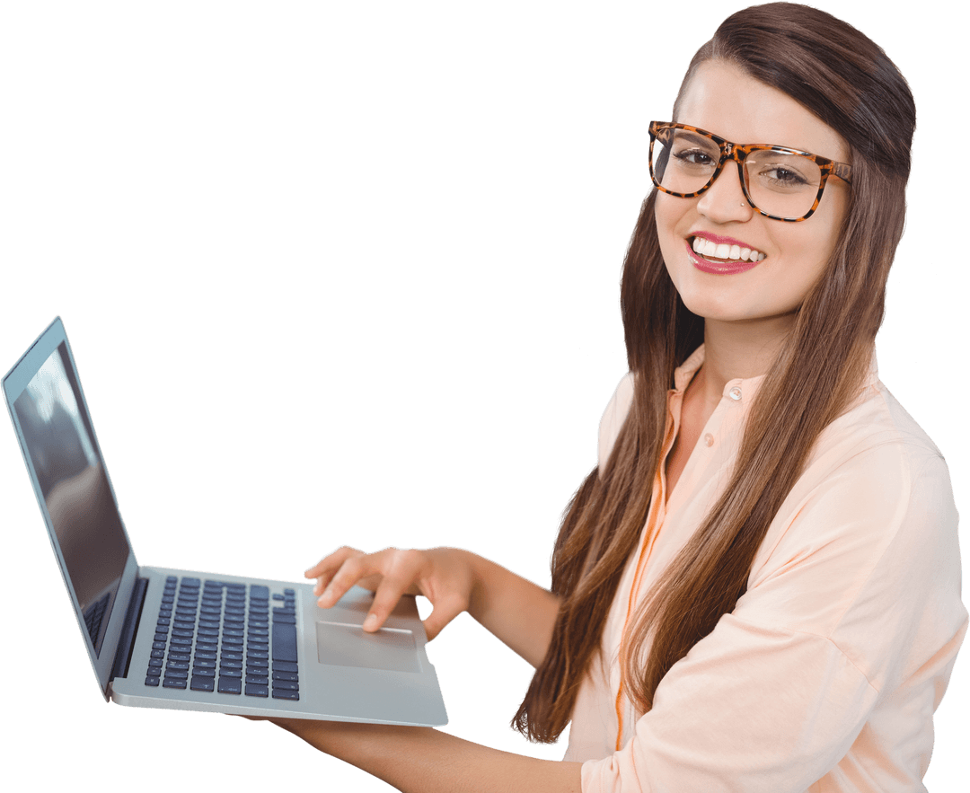 Transparent Background Businesswoman with Laptop Smiling