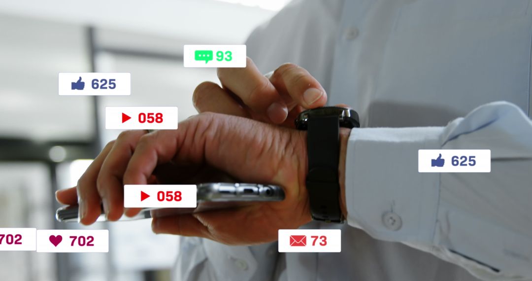 Person Checking Social Media Notifications on Phone and Smartwatch