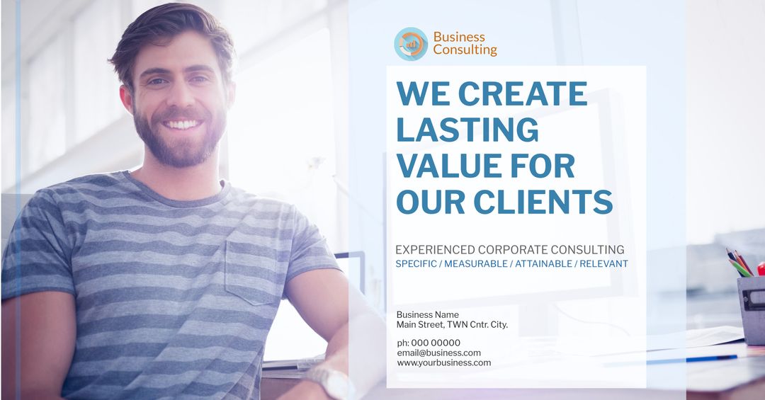 Professional businessman advancing corporate consulting services