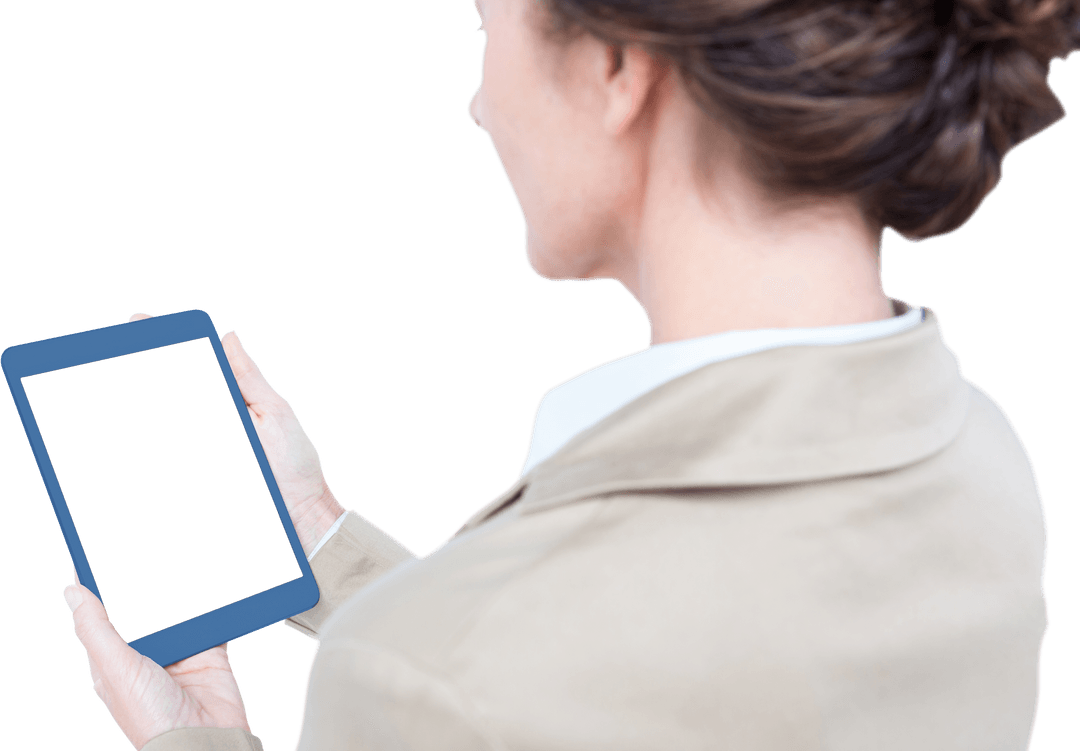 Transparent Background Businesswoman Holding Tablet