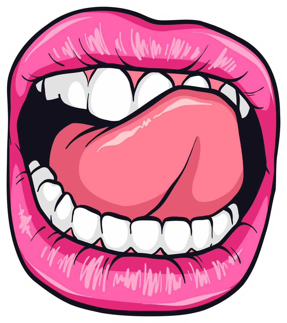 Playful Cartoon Lips with Tongue Illustration on Transparent Background