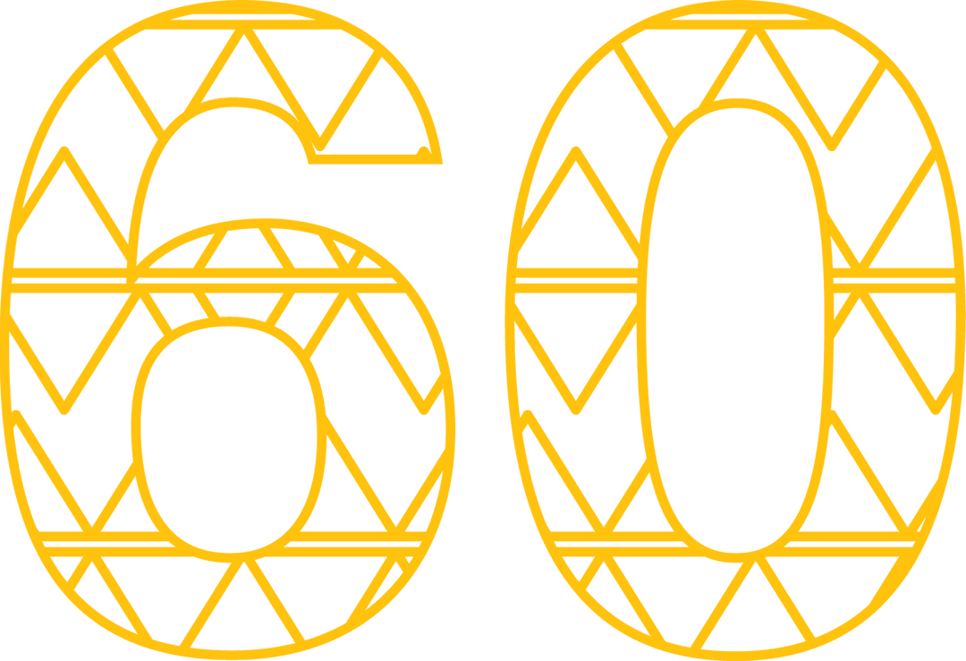 Yellow Patterned Number Sixty on Transparent Background