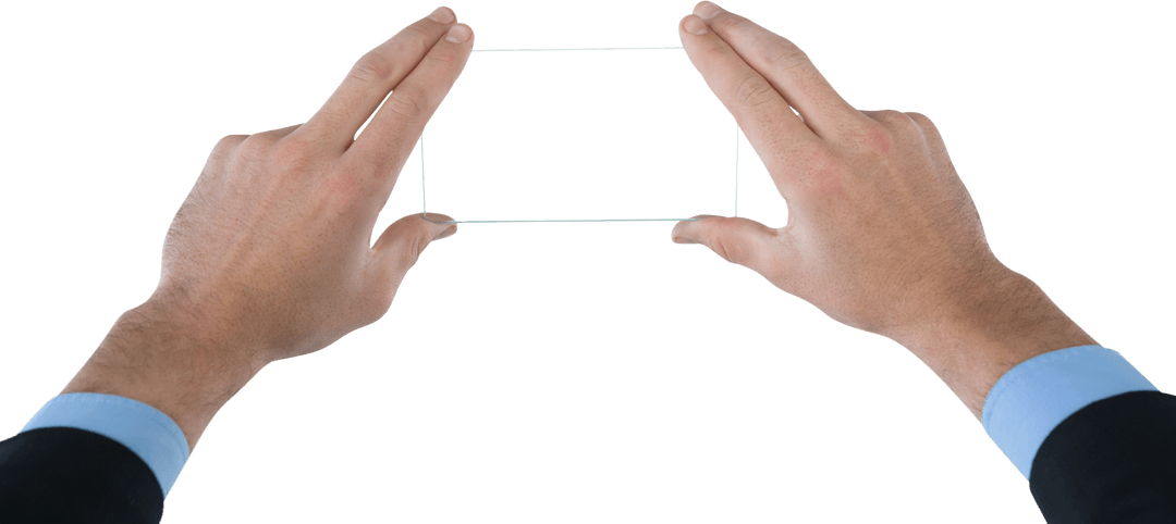 Businessman's Hands Interacting with Transparent Virtual Screen