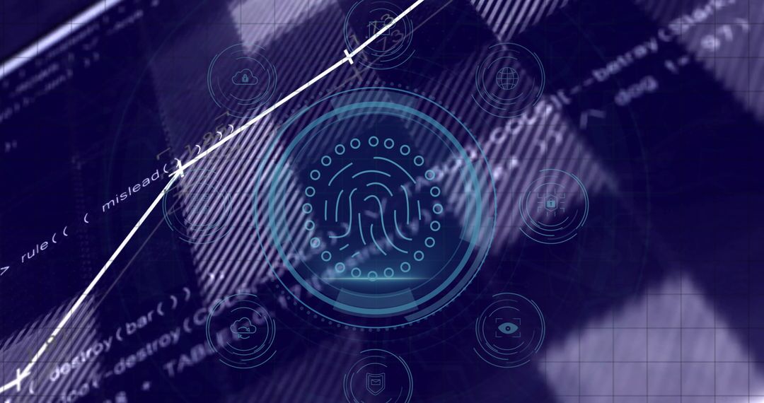 Futuristic Biometric Interface with Fingerprint Icon on Digital Display