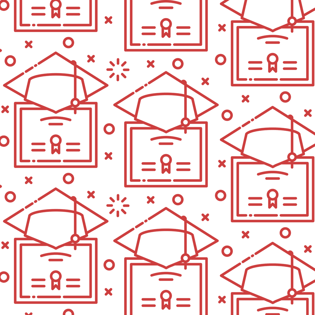 Red Graduation Caps and Certificates Pattern on Transparent Background