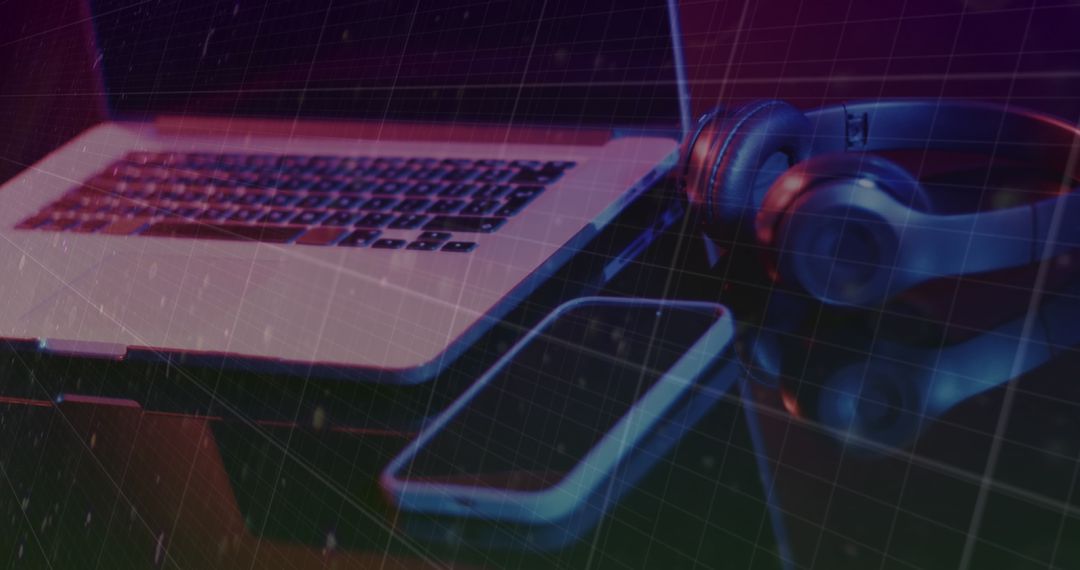 Modern Technology Devices with Digital Interface Overlay