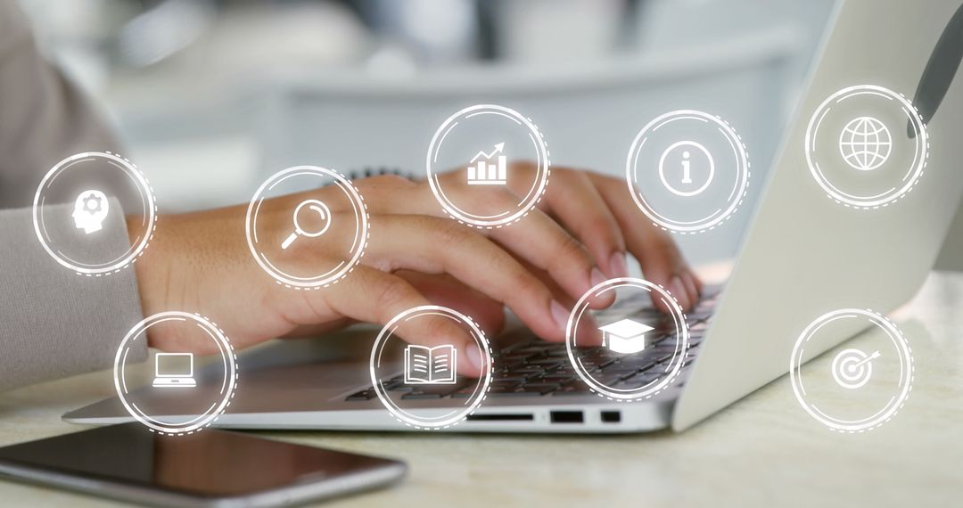 Businesswoman Using Laptop with Digital Interface Innovative Concept