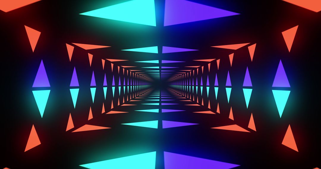 Abstract Neon Geometric Tunnel with Multicolored Shapes