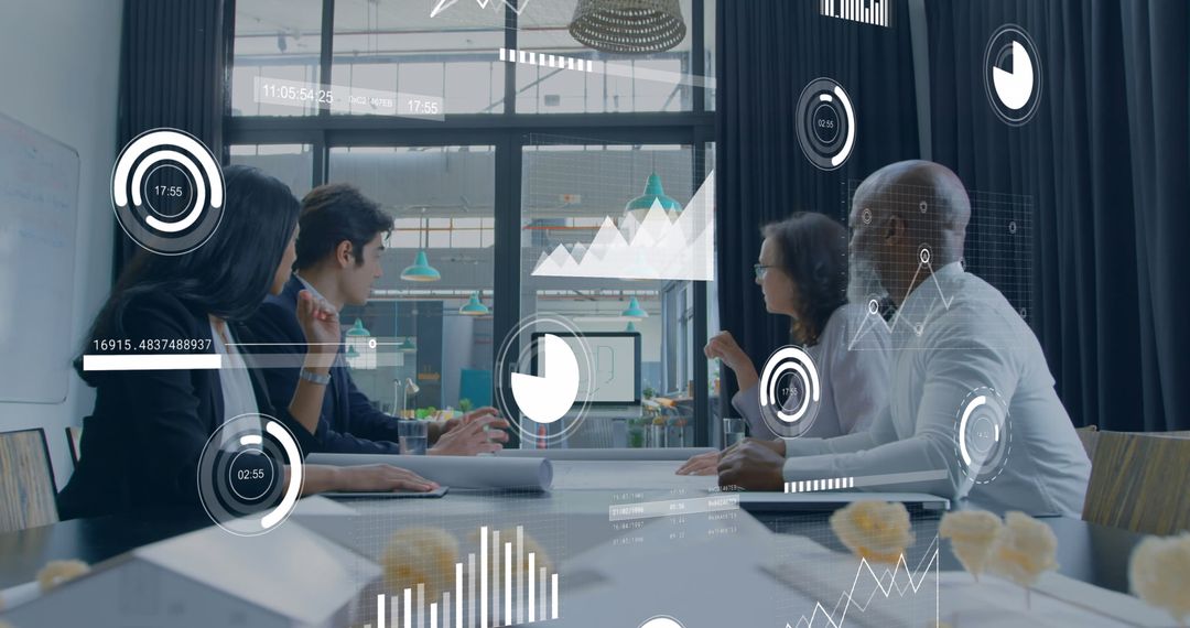 Diverse Team Analyzing Data in Modern Office for Technology Solutions