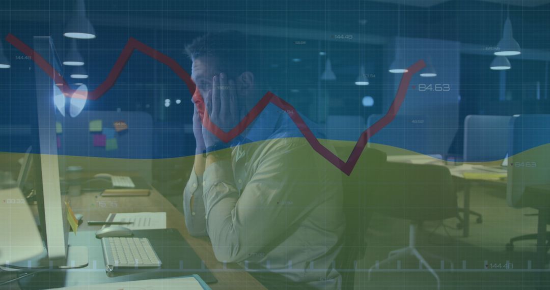 Stressed Businessman Analyzing Financial Data Trends in Office