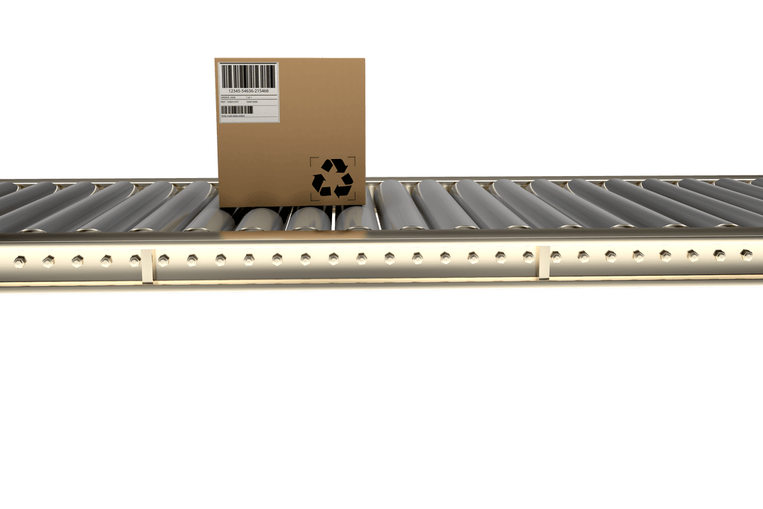 Transparent Moving Box on Conveyor Belt Packaging Automation Logistics