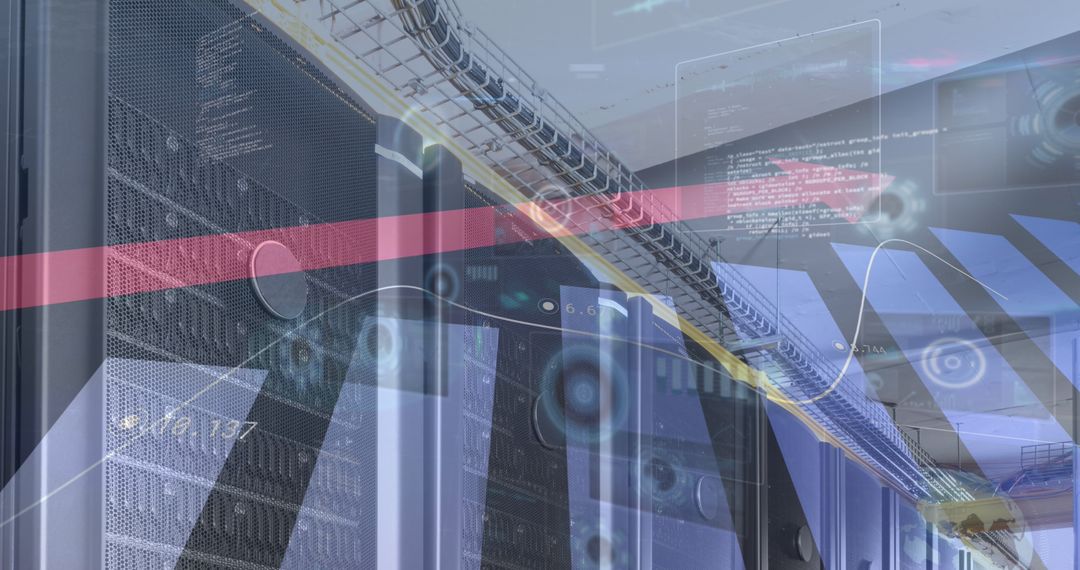 Digital Interface Overlapping High-Tech Server Room