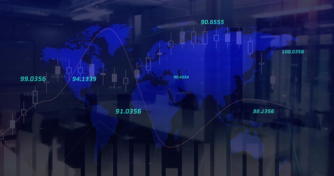 Global Financial Data on High-Tech World Map Background