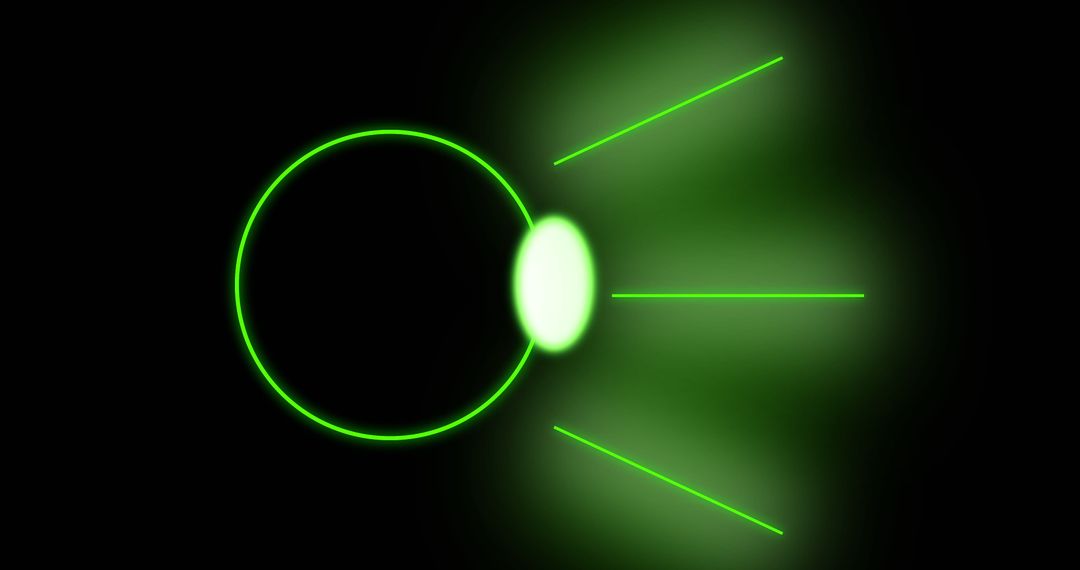 Glowing Green Circle with Radiant Rays on Black