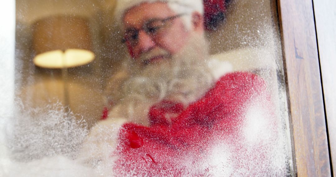 Santa Claus Seen Through Snow-frosted Window Indoors - Free Images, Stock Photos and Pictures on Pikwizard.com