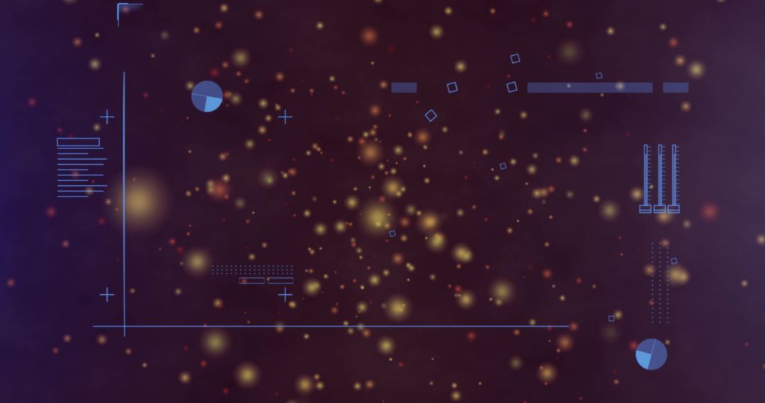 Futuristic HUD with Glowing Golden Particles and Neon Data Visualization Overlay