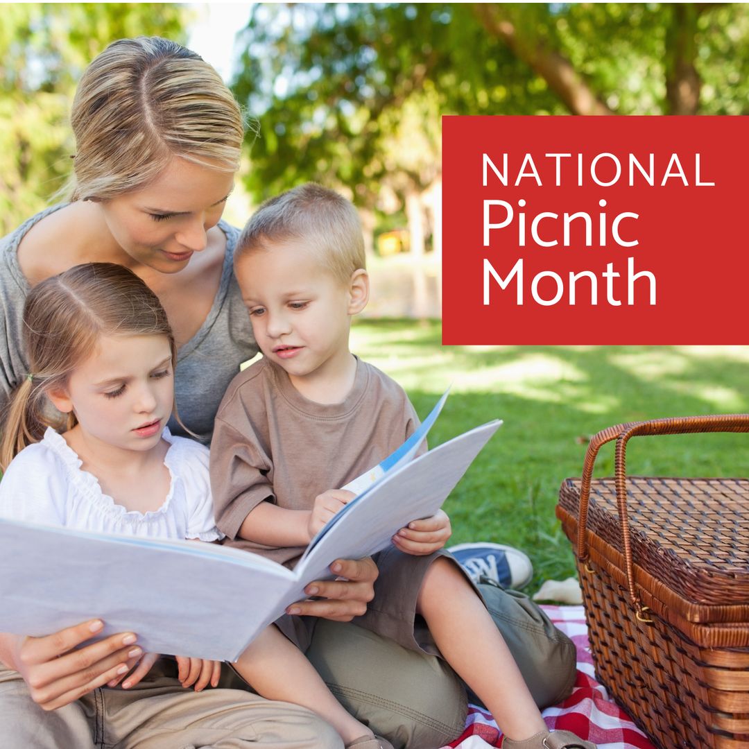 Mother Reading to Children During Picnic in Sunny Park