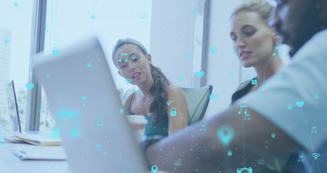 Tech-Driven Collaboration Meeting with Colleagues and Digital Icons