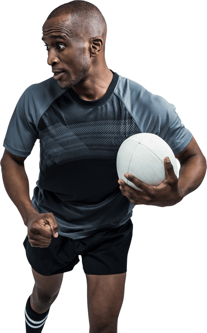 Transparent Image of Competitive Rugged Rugby Player Running
