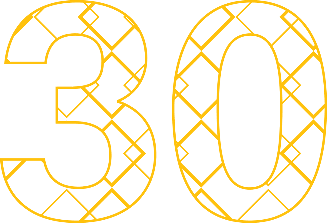 Yellow Number 30 Design on Transparent Background Celebration